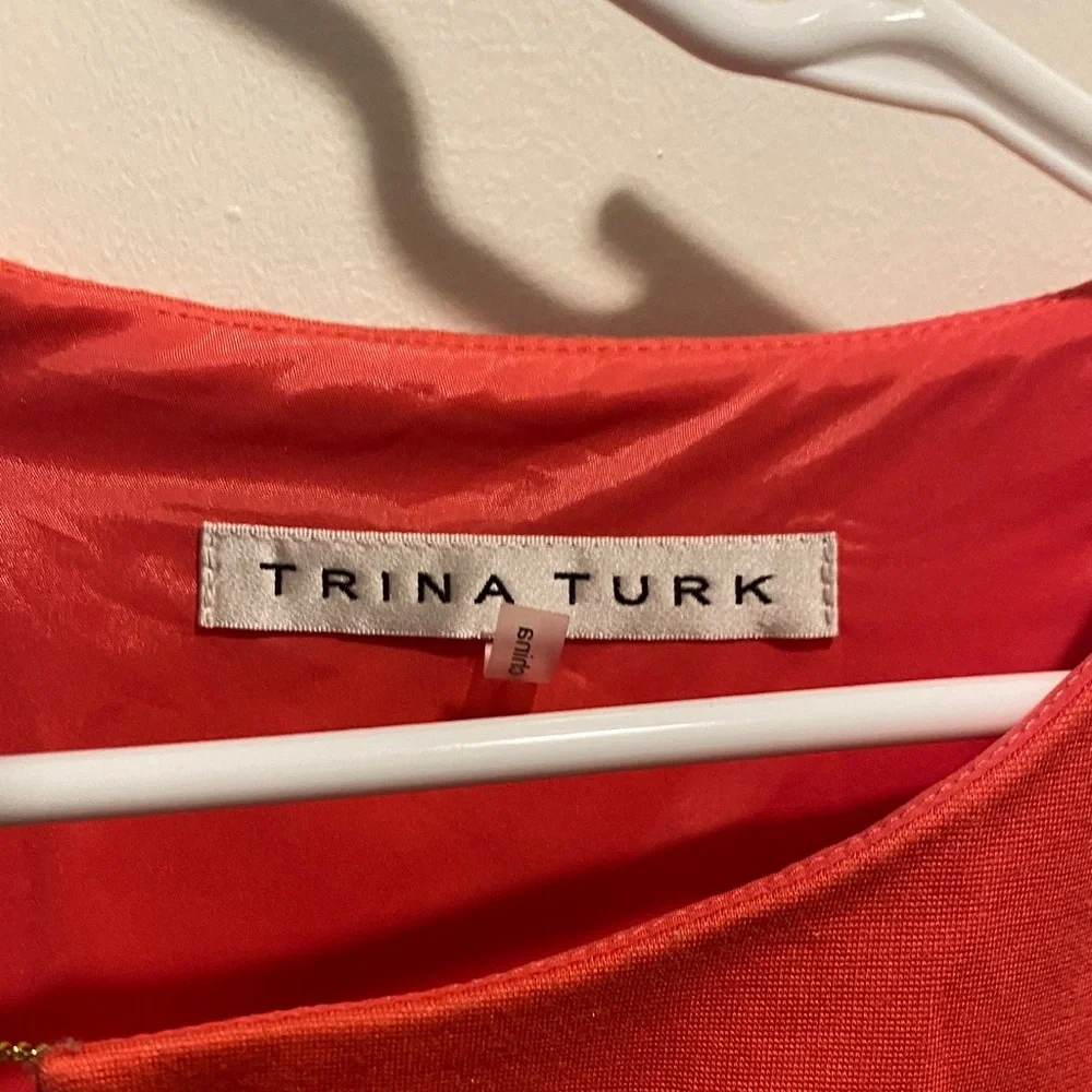 Trina Turk Orange-Red Long Sleeve Sheath Dress
